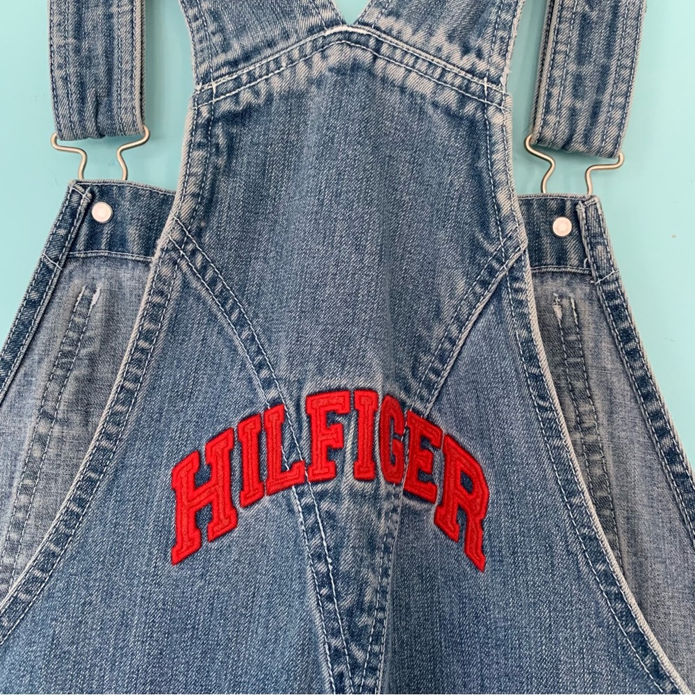 Tommy Hilfiger Y2K  Throwback Denim Carpenter Dungaree Bib Overall L Barrel Leg